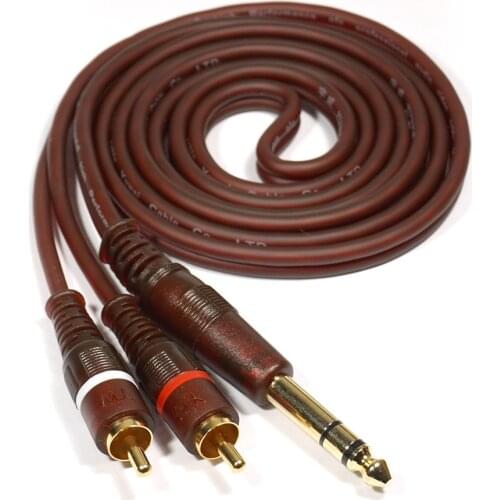6.35mm 1/4" TRS Stereo Male plug to Dual RCA Male Y-Splitter HIFI Audio Cable Adapter for Mixer/Amplifier/Speaker/Console