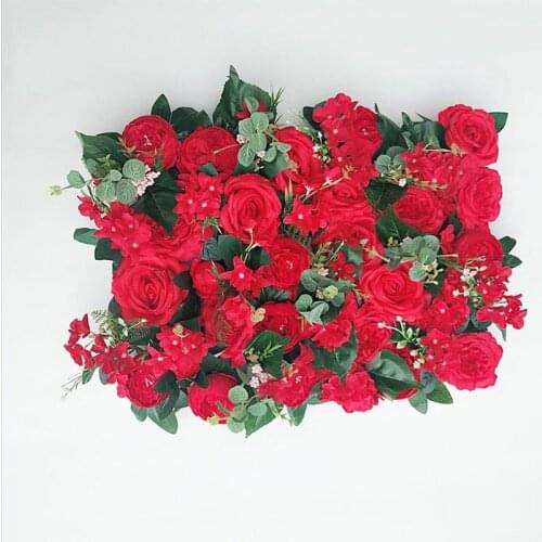 60x40cm Red Rose Dahlia Green Leaf Artificial Flower DIY Party Flower Board Pink Romantic Wedding Decoration Background