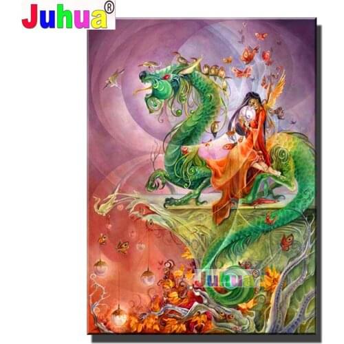 Fantasy Woman and chinese dragon Diy diamond painting Full Square/Round drill 5d diamond embroidery portrait cross stitch