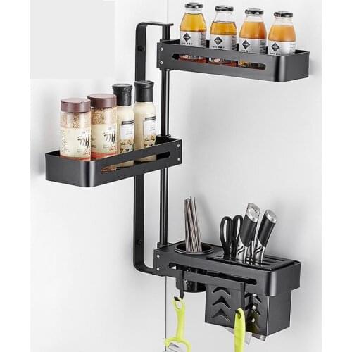 Space Aluminum Kitchen Rotary Placement Frame Perforation free Multi functional Three layer Black