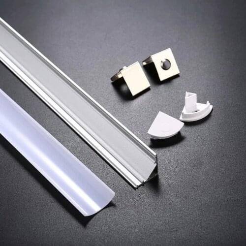 2-30pcs/lot 0.5m/pcs 45 degree angle aluminum profile for 5050 3528 5630 LED strips Milky white/transparent cover strip channel