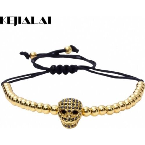 Anil Arjandas 2016 Skull Bracelet,Micro Pave Black CZ Skull Connector Charm 4mm Beads Braiding Bracelet Pulseira Men