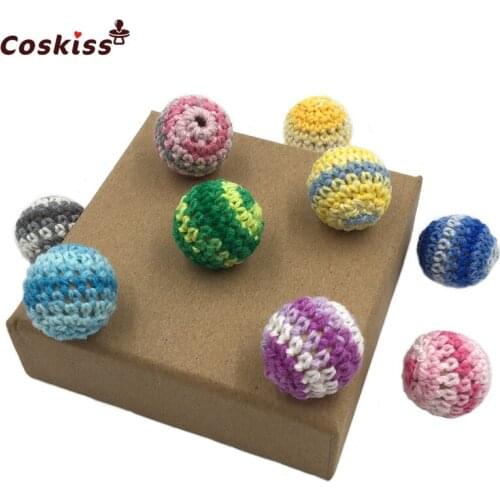20pcs Rainbow Crochet Beads 18mm(0.71inch) Handmade Crafts Beech Wood Beads For DIY Baby Teether Necklace Accessories