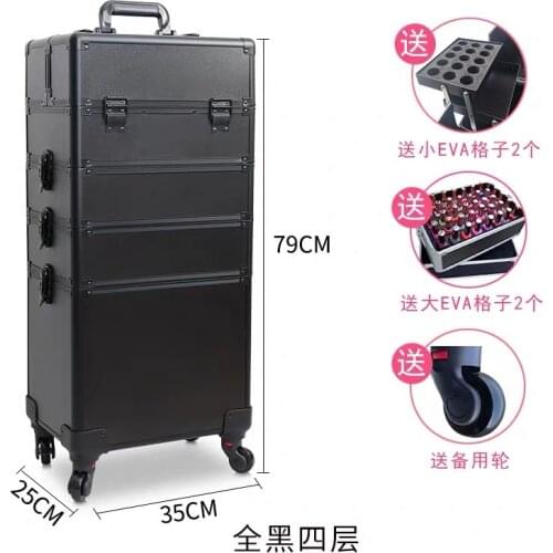 Womens multi-layer professional trolley cosmetic case portable makeup rolling luggage nail art tattoo beauty travel suitcase