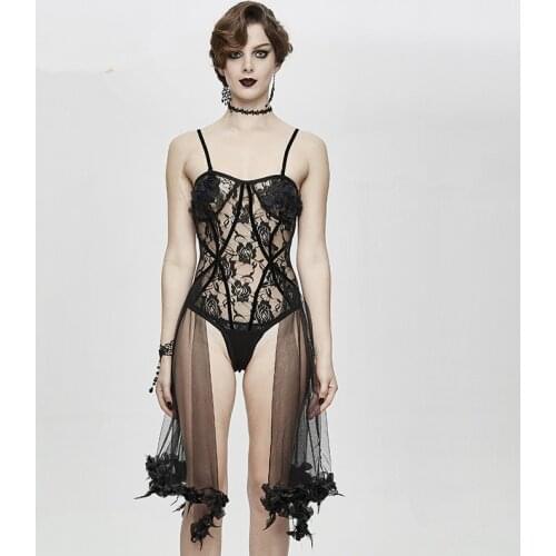 Gothic Women Tops Jumpsuit Sexy Bodysuit Tassels Party Cosplay Costume Black Lace Slim Black Women Clothing