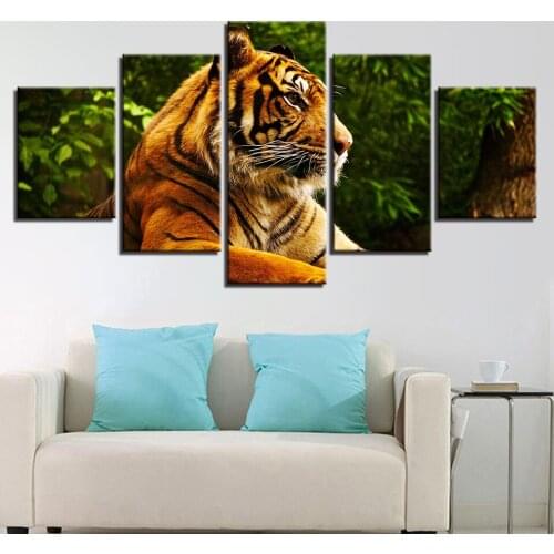 HD Prints Poster Wall Art Modern 5 Pieces Animal Tiger Painting Framework Modular Canvas Pictures Artworks Decor For Living Room