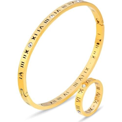 Classic Stainless Steel Roman Numeral Bracelet Inlaid with Rhinestones Fashion High-end Womans Jewelry Bangle Index Finger Rings