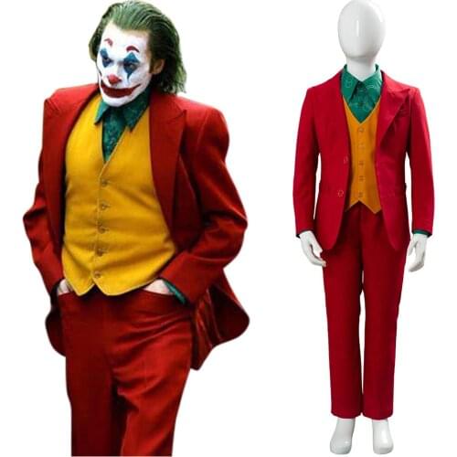 2019 Movie Joaquin Phoenix Joker Arthur Fleck Cosplay Costume Joker Outfit Red Suit Uniform Joker Costume Kids Halloween