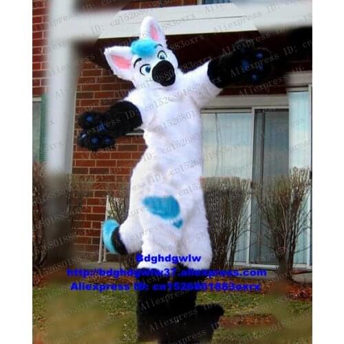 White Long Fur Furry Wolf Fox Husky Dog Fursuit Mascot Costume Adult Cartoon Business Advocacy Customers Thanks Meeting zx963