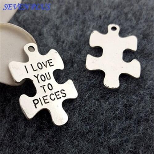 High Quality 10 Pieces/Lot 23mm*34mm I Love you to pieces Love Puzzle Charm Pendant For Jewelry Necklace Pendants