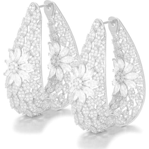 LARRAURI Luxury Braid Cubic Zircon Super Party Big Hoop Earrings For Women Wedding Fashion Jewelry Trendy Hoop Earring