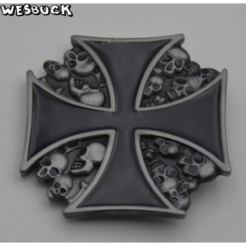 WesBuck Brand Cool Skull Buckles Crossing Belt Buckles Metal for Man Women Western Buckles With PU Belt Holiday gifts