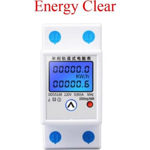 AC 220V , 50Hz 5(80)A single phase Blue LCD display multifunctional din energy meter energy clear Din type display A V W Kwh Hz
