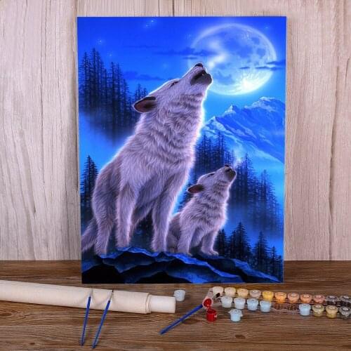 Moon And Wolf DIY Painting By Numbers Package Oil Paints 40*50 Picture By Numbers Photo Loft Picture For Children Handiwork