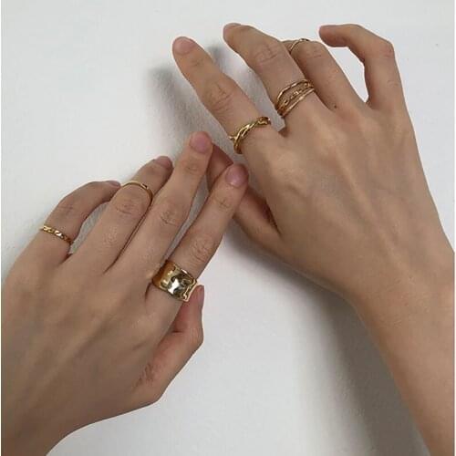 Punk Gold Wide Chain Rings Set For Women Girls Fashion Irregular Finger Thin Rings Gift 2021 Female Jewelry Party