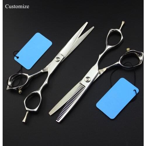 Customize logo japan 440c 6'' hair salon scissors set cutting barber makas makeup scissor Thinning shears hairdressing scissors