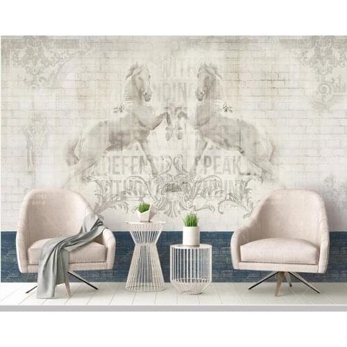 Papel de parede Retro brick wall white horse English alphabet 3d wallpaper,living room bedroom wall papers home decor bar mural