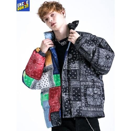 UNCLEDONJM Cashew flower parkas winter jacket men Patchwork mens winter jackets and coats mens bubble coat 902