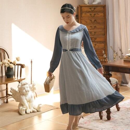 French Sweet Party Peter pan Collar Kawaii Dress Light Luxury Blue Gentle Chiffon Vestido Chic Beaded Ruffle Fairy Dating Dress