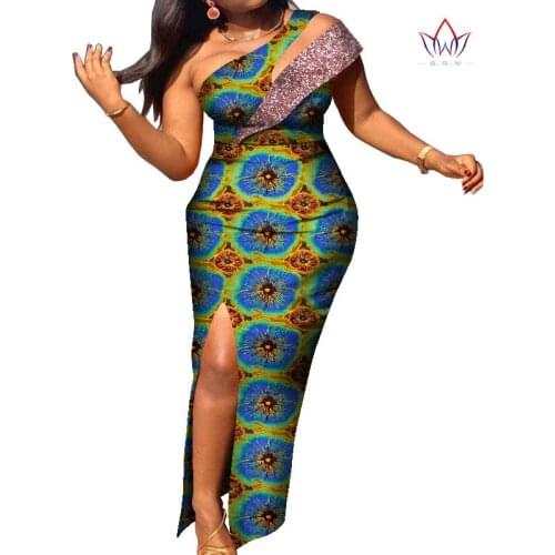 Sleeveless One Shoulder Dresses for Women Party Wedding Date Dashiki African Women Dresses Sexy African Dresses for Women WY7939