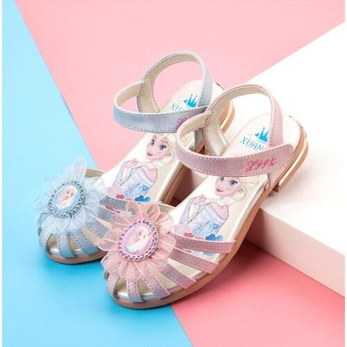 Disney girls sandals summer new cartoon frozen childrens flat shoes girls soft bottom non-slip elsa princess shoes