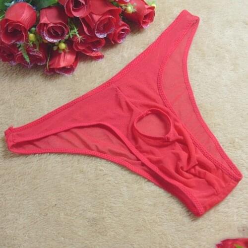 Sexy Mens Breathable Bikini Briefs Jockstrap Underpants With Hole Comfortable Polyester Mesh Brief Black/ White/ Red