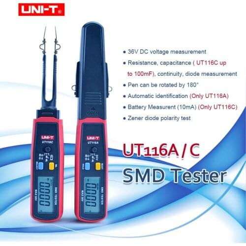 UNI-T SMD Multimeter UT116A UT116C Auto Range Resistance Capacitance Diode(RCD) LED Zener DCV Continuity Tester With Clip