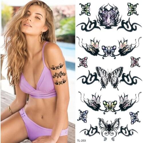 Temporary tattoo sticker women flower butterfly tattoo and body art temporary tattoo girls bikini decal waterproof tatoo fake