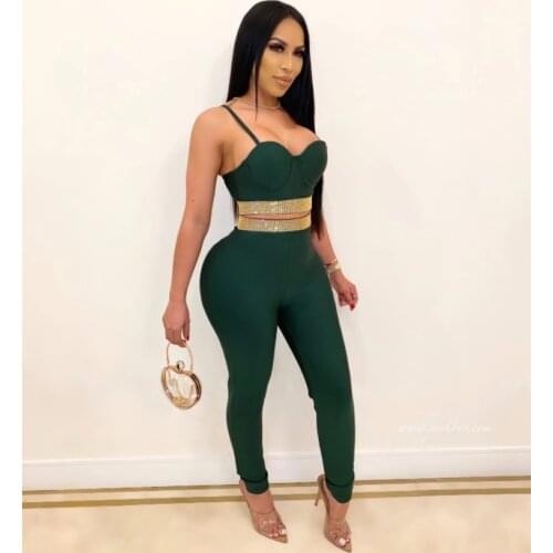 High Quality Red Green White Blue 2 Pieces Set Crystal Sashes Rayon Bandage Set Evening Party Sexy Fashion Set