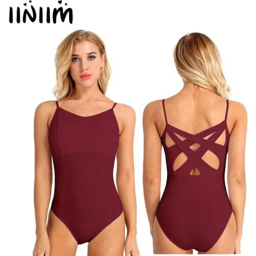 Womens Adult Ballerina Dance Wear Lyrical Bodysuit Criss Cross Back Built In Shelf Bra Ballet Dance Gymnastics Leotard Costumes