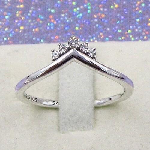 Original Tiara Wishbone Rings With Cystal For Women 925 Sterling Silver Ring Wedding Party Gift Europe Jewelry