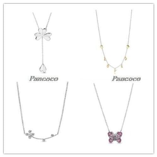 925 Sterling Silver Dazzling Pink Butterfly With Crystal Necklace For Women Wedding Party Fashion Jewelry