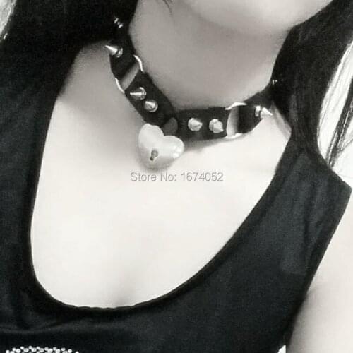 100% Handmade Punk Gothic Leather Choker Padlock Key Heart Lock Collar Spiked Studde Cosplay Necklace