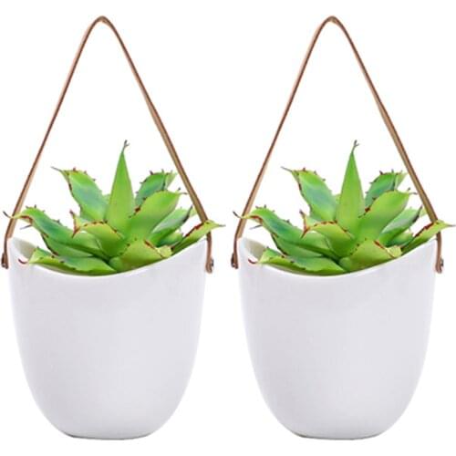 2PCS Wall Planters White Ceramic Plant Pot Set Large Indoor Outdoor Flower Pots Succulent Plant Vase Wall Decor