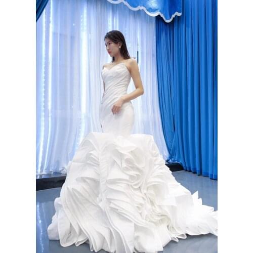 2021 Elegant Lace Long Sleeves Mermaid African Wedding Dress With Ruffles Train South Africa Plus Size Nigeria Wedding Gowns