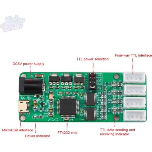 3.3V 2.5V 1.8V Optional USB To 4-way TTL Module UART Serial Port Module Communication Rate Maximum 12Mbps FT4232-4TTL