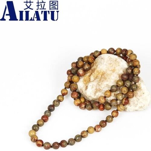 Ailatu Mens Jewelry Natural 8mm Round Rainbow Color Stone Beads Fashion Necklace or Bracelet Healing Balance Prayer Jewelry