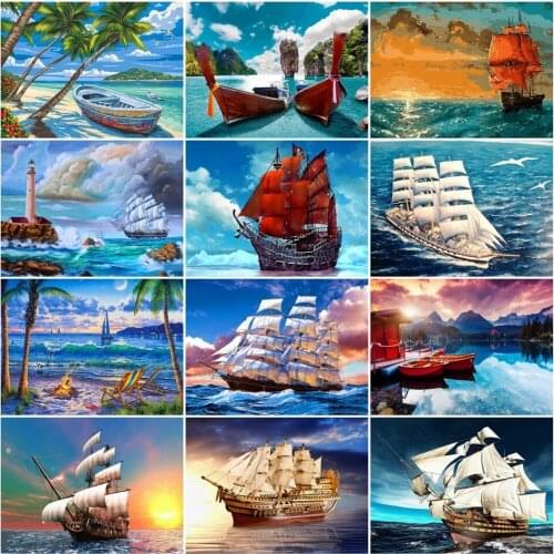 Full Drill 5D Diy Diamond Painting Sailboat Diamond Embroidery Landscape Cross Stitch Rhinestone Mosaic Handmade Gift Home Decor