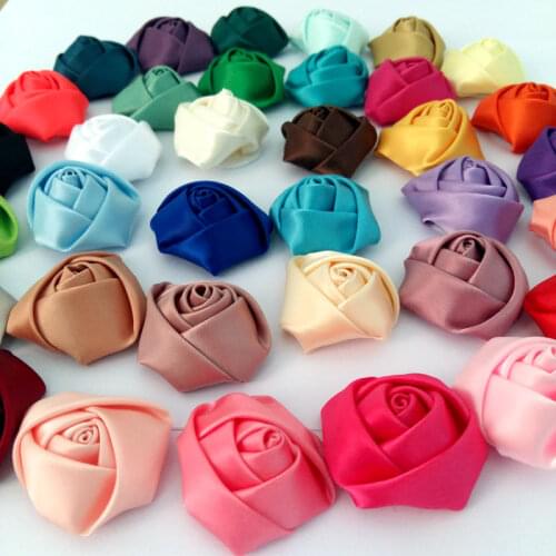 10pieces/lot 40mm Satin Ribbon Rose handmade flower for crafts hair ornaments,rosette garments DIY accessory Appliques
