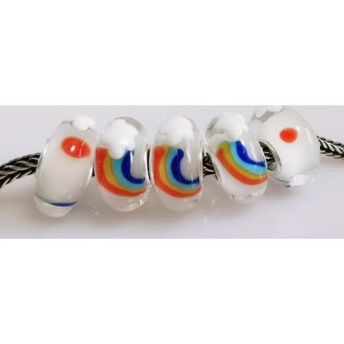 White Murano Glass Beads Rainbow Color Silver 925 Original Beads Fit Original Bracelet Jewelry Bead for Jewelry Making