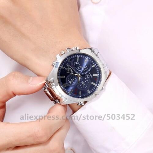 100pcs/lot ORLENDO 8415 Watches Stud Scale Three Eye Watch Strap Steel Belt Watch for men Gifts Fashion Style Watches