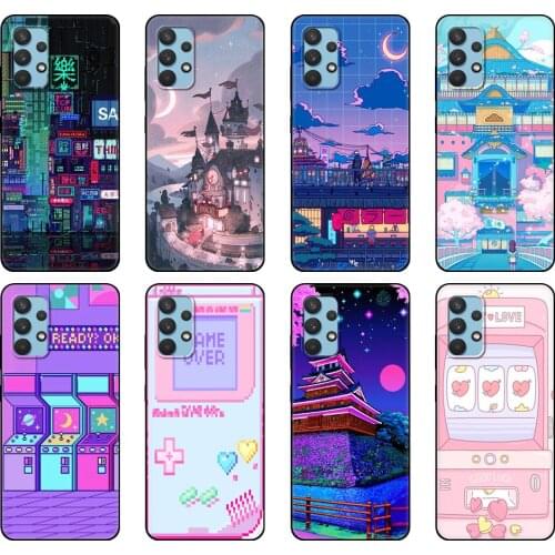 Black tpu Case For Samsung galaxy A32 A42 A52 A72 4g 5g S21 PLUS ultra back cover Art Pixel Aesthetic