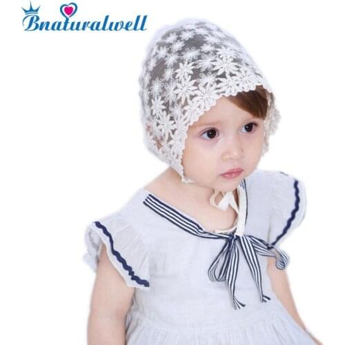 Bnaturalwell Baby Easter Bonnet Girls Lace Flower hat Christening Baptism Bonnet Sun bonnet Eyelet Baby summer cap H860S
