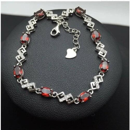 Garnet chain bracelet Free shipping Real natural red garnet 925 sterling silver Luxury bracelets Gemstone size: 4*6mm 8pcs