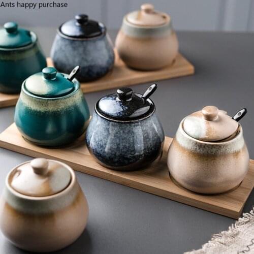 Ceramics Spice Jar Home Salt Shaker Kitchen Supplies Seasoning Box Suit Condiment Dispenser Spice Container Three-piece Suit