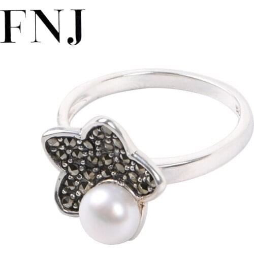 FNJ Shell Star Ring 925 Silver New Original S925 Sterling Silver Rings for Women Jewelry Adjustable size MARCASITE