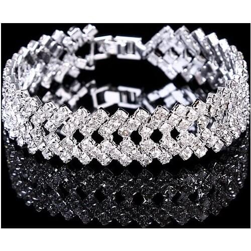 Fashion Crystal Bracelet for Women Wedding Bangle Hand Jewelry Multi-Layer Bridal Rhinestone Bracelet