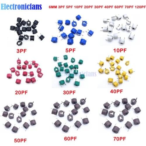 Diymore 10PCS/Lot Trimmer Variable Capacitance Ceramic 6mm Capacitor Kit 3PF 5PF 10PF 20PF 30PF 40PF 60PF 70PF 120PF for Arduino
