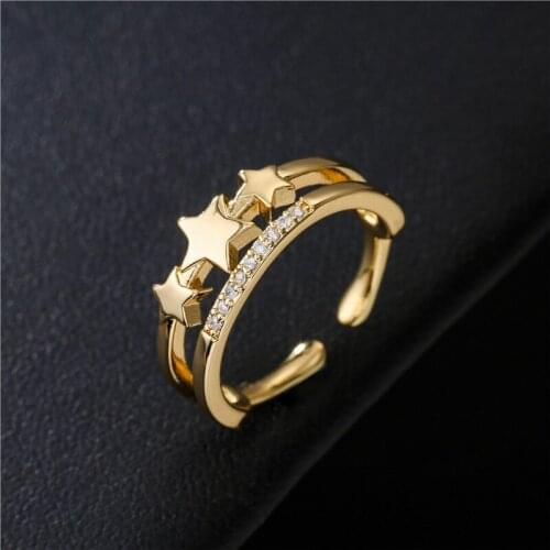 New Arrival Gold Color Star Shape Ring For Women Girl Fashion AAA+ CZ Female Wedding Jewelry Engagement Gift