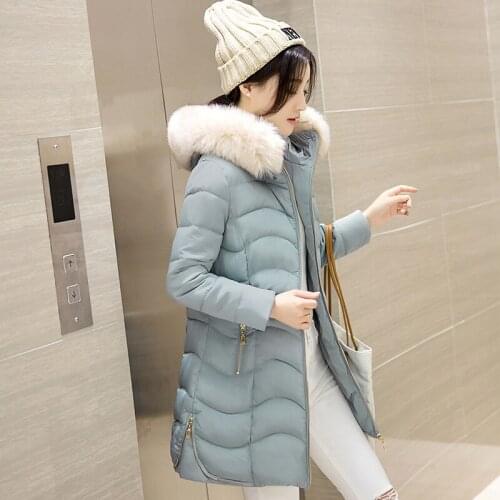 Parka Women 2020 Fur Collar Hooded Ladies Coats Padded Womens Winter Coat Warm Slim Jackets Solid Casaco Inverno WXF343 's